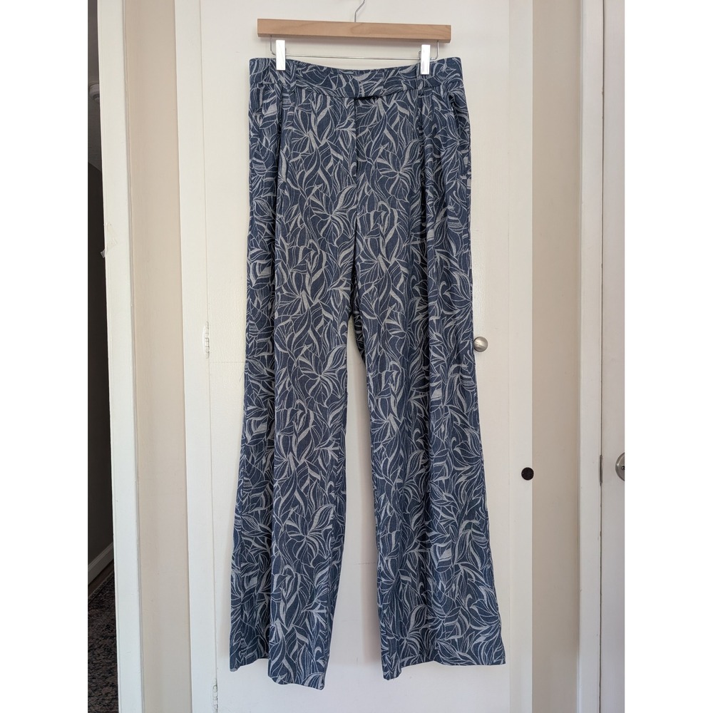 J.McLaughlin Morgan Pants Denim Leaf Lover Botanical Wide Leg Trousers Sz 10 NEW